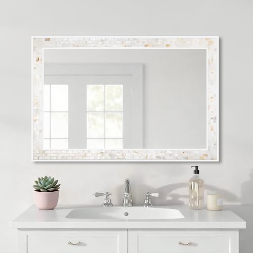White Framed Rectangle Bathroom Mirror 24x36 Inch - size: 36"L x 24"W