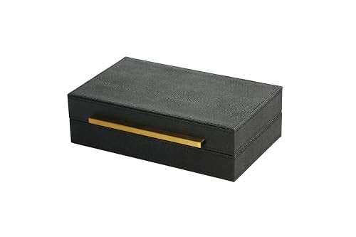 Sagala Black Decorative Shagreen Box With Gold Handle, Keepsake Box Jewelry Organizer Box, Faux Leather Storage Box For Modern Home Decor (Black-Gold, 1pack) - color: Black-Gold, size: 1pack