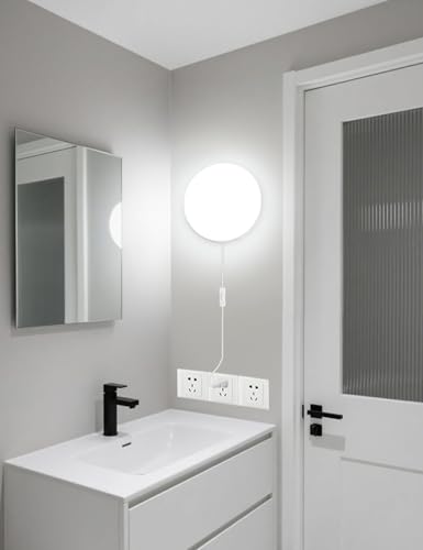 2-Pack 9.8 Inch Plug-in LED Ceiling Light with Switch,Built-in LED Source,White Wall Light Flush Mount Light Fixture for Balcony Bathroom,Closet,Storage Room,Garage,Hallway,Entryway - size: 9.8 feet of power cord