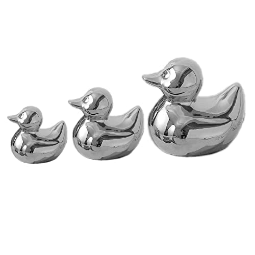 Silver Ceramic Duck Figurines，Home Decor Animal Sculptures and Statues Handmade Artware Decor,Mini Duck Sets 3 PCS - color: D-silver