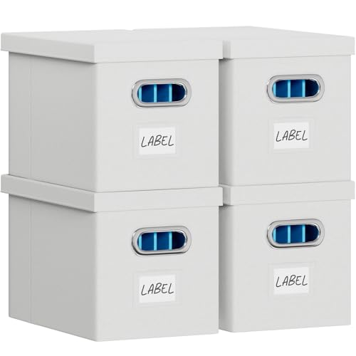 FHSQX 4Pack File Box with Lid, White, 14 x 9.3 x 10.9 in - color: White, size: 14 x 9.3 x 10.9 in (4Pack)