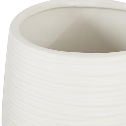 CosmoLiving by Cosmopolitan Porcelain Ceramic Decorative Vase Ribbed Centerpiece Vase, Flower Vase for Home Decoration 5" x 5" x 9", White
