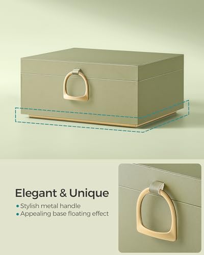 SONGMICS 2-Layer Jewelry Box with Handle, Removable Tray, Floating Effect - color: Sage Green