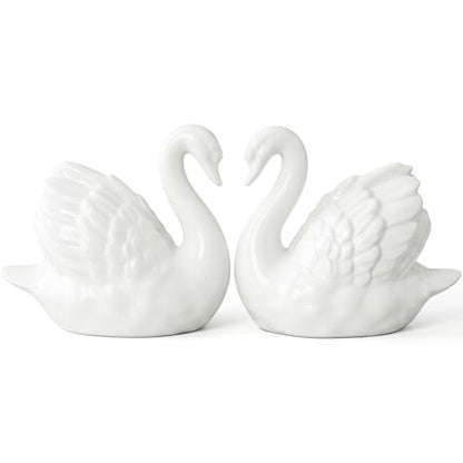 White Ceramic Swan Figurines Set, Wedding Decor, Love Gift - color: 2 Pcs - White