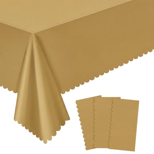 NatNarr 3 Pcs Gold Plastic Tablecloths, Scalloped Rectangle Table Cloths - color: Gold, size: 3 Pack