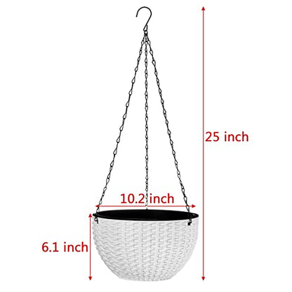 Foraineam 10.2 Inch Dual-pots Design Hanging Basket Planters Self-Watering Indoor Outdoor Hanging Flower Plant Pot with Drainer and Chain (White) (Pack of 3) - size: 10.2” (Pack of 3)
