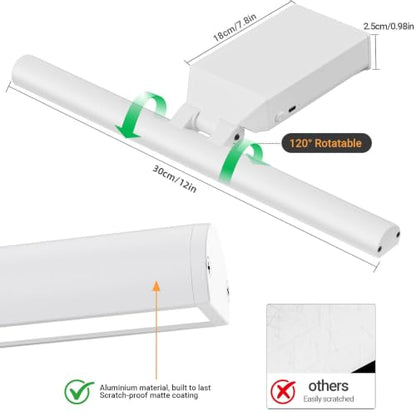 12" Picture Lights for Wall, 10000mAh Rechargeable Wireless Remote - color: White, size: 12inch