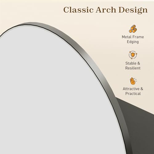 RALGEND Arched Bathroom Medicine Cabinet Mirror with Storage, Modern Arch Mirrored Cabinets, Wall-Mounted Vanity with 2 Adjustable Shelves & Towel Bar, Not Recessed, Black - color: Black