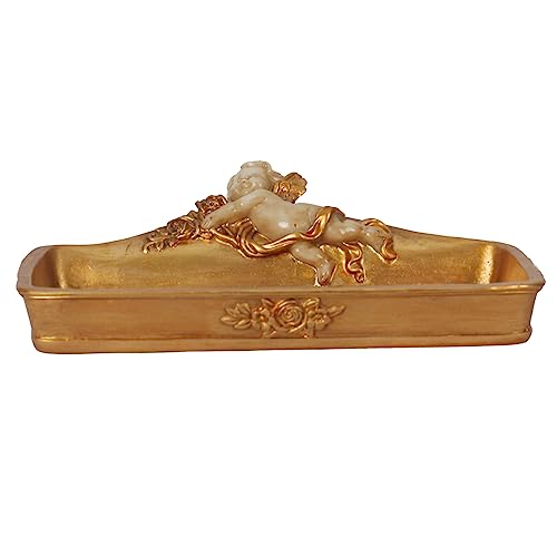 S-MANTIS Vintage Tray Antique Trinket Dish, Small Rectangular, Ring Holder With Cherub and Floral Design,Jewelry Or Cosmetics Makeup Storage Organizer,Gift,Aesthetic Room Decor (Ivory and Gold-Cherub) - color: Ivory and Gold-angel