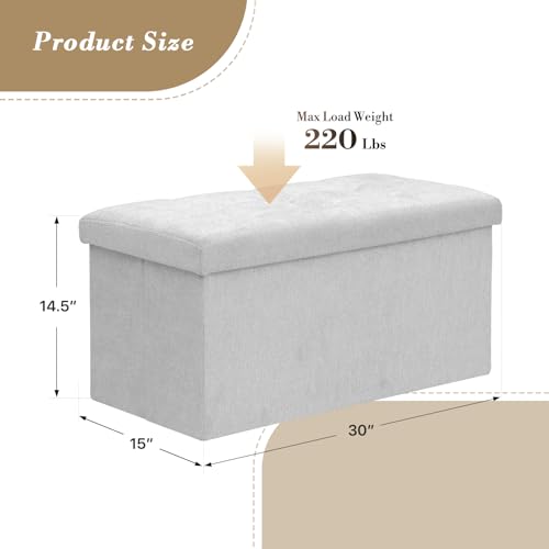 Athena Collection 30" Storage Ottoman Bench Folding Bench with 90L Hidden Storage, Large End of Bed Bench Linen Foot Rest Stool Chest with Flipping Lid for Living Room, Bedroom, Entryway, Light Gray - color: Light Gray, style: 30" Linen