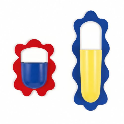 Wall Mount Flower Vase Detachable Metal Wall Plant Pot 2 Pack - color: Yellowred Navy