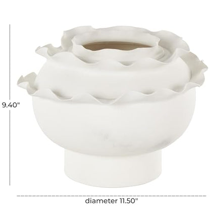 Deco 79 Ceramic Abstract Wide Rounded Floral Inspired Vase with Layered Petals, 12" x 12" x 9", White - color: White, size: 12" x 12" x 9"