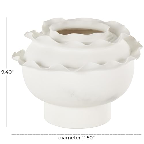 Deco 79 Ceramic Abstract Wide Rounded Floral Inspired Vase with Layered Petals, 12" x 12" x 9", White - color: White, size: 12" x 12" x 9"