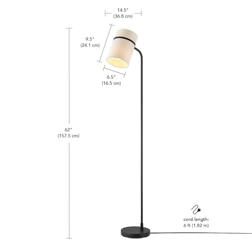 Globe Electric 62" Matte Black Floor Lamp with White Fabric Shade - color: Matte Black, White Fabric Shade