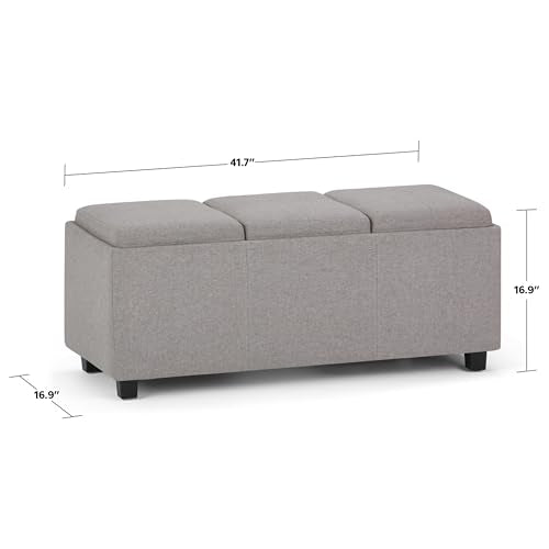 SIMPLIHOME Avalon 42" Wide Linen Look Fabric Storage Ottoman in Cloud Grey - color: Cloud Grey