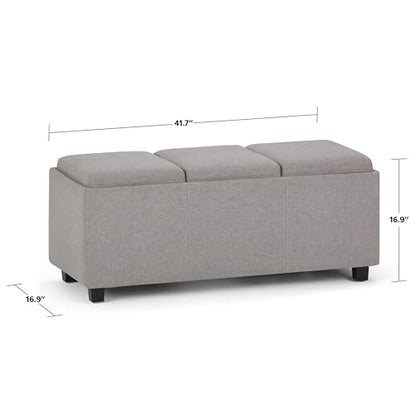 SIMPLIHOME Avalon 42" Wide Linen Look Fabric Storage Ottoman in Cloud Grey - color: Cloud Grey