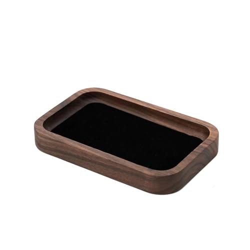 Wooden Jewelry Tray Small Trinket Dish with Velvet Surface Rings Earrings Dish Necklaces Bracelet Organizer Display Tray for Dresser Drawer Tabletop Birthday Gift(Rectangle) - size: Rectangle-Walnut