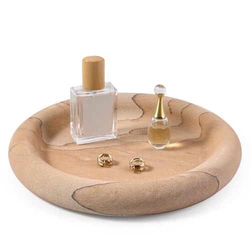 Natural Marble Vanity Tray, 9.45" Sandstone Texture Round Decorative Trays - color: Sandstone