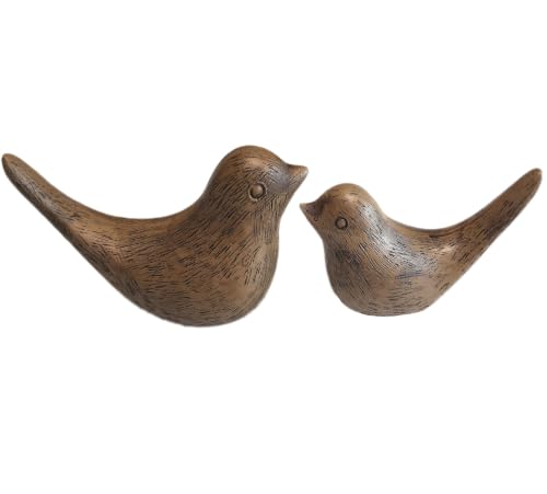 Birds Figurine, Shelf Decor Wood Grain Statue - color: Brown-wood