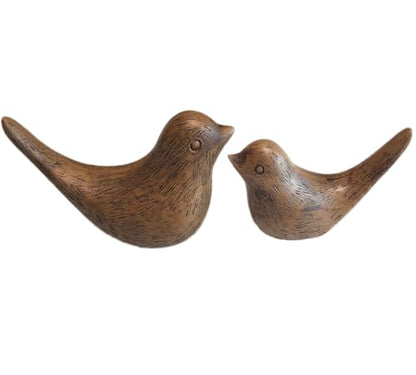 Birds Figurine, Shelf Decor Wood Grain Statue - color: Brown-wood
