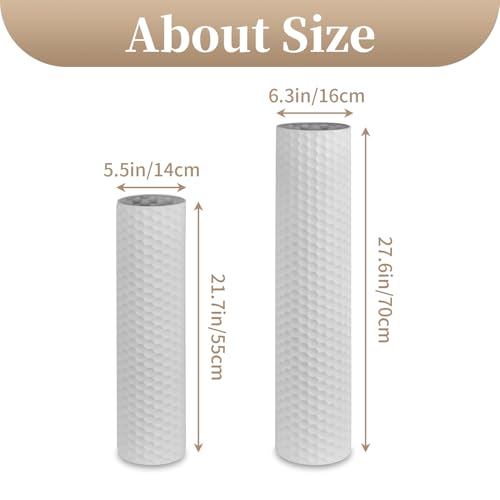 Sziqiqi White Tall Vases for Floor, Metal Cylinder Flower Holder, 2Pcs - color: White