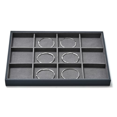 Grey Microfiber 12 Grid Jewelry Display Organizer Tray - size: 12 Grid