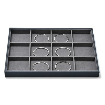 Grey Microfiber 12 Grid Jewelry Display Organizer Tray - size: 12 Grid