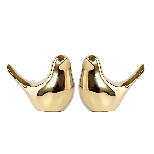 Small Animal Satues Home Decor Ceramic Gold Birds Figurine Garden Cottage Decorative for Shelves 2Pcs - color: Gold, size: Extra Large