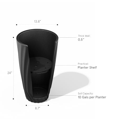 La Jolie Maison 24 Inch Tall Planters, Large Decorative Plant Pots Set of 2 - color: Matte Black