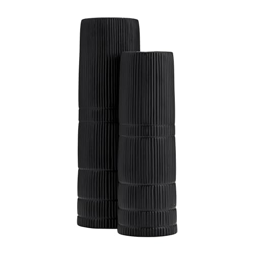 Sagebrook Home 세라믹 45.7cm(18인치) 높이 안감 실린더 꽃병, 매트 블랙, 실린더, 세라믹, 컨템포러리, 길이 15.2cm(6인치) x 너비 15.2cm(6인치) x 높이 45.7cm(18인치), 라인 - color: 블랙., size: 18.0" H