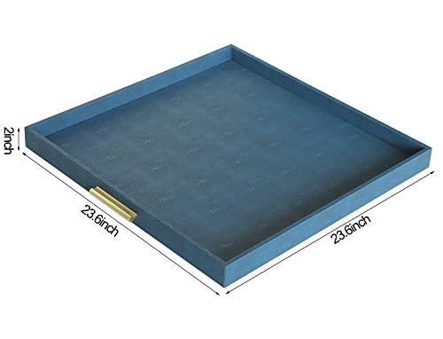 HofferRuffer Extra Large Square Serving Tray, Elegant Faux Leather Ottoman Tray with Gold Hardware Handles, Serve Tea, Coffee or Breakfast in Bed, 24 x 24 inches (Navy Blue Shagreen) - color: Navy Blue Shagreen, size: 24" x 24" x 2"