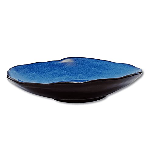 10 Inch Ceramic Decorative Plate, Blue Reactive Glaze Shallow Dish - size: 10 inch dish