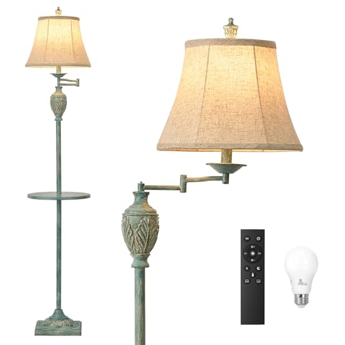 Traditional Floor Lamp withTray,Remote Dimmable,350°Swing Arm Antique Green - color: Antique Green-1