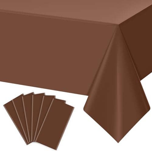 6Pcs Brown Plastic Tablecloths for Rectangle Tables,Disposable Chocolate Table Cloth,Waterproof Tan Table Cover for Fall Thanksgiving Harvest Birthdays Weddings Party Decorations,54 x 108 Inch - color: Brown, size: 6 Pack