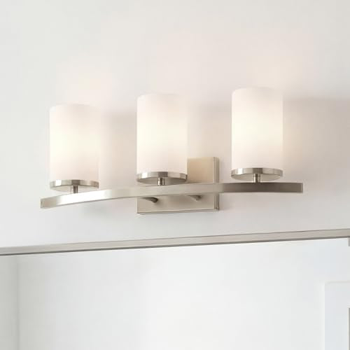 Kichler Crosby 3-Light Bathroom Vanity Light, Brushed Nickel - color: Brushed Nickel, size: 3 Light, style: Satin Etched Cased Opal Glass