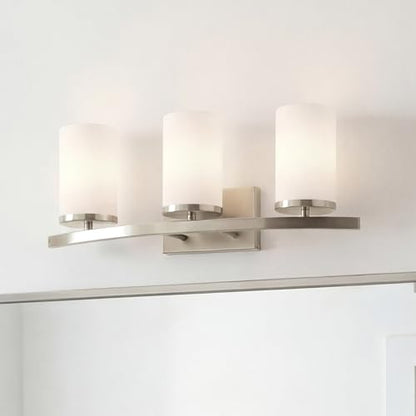 Kichler Crosby 3-Light Bathroom Vanity Light, Brushed Nickel - color: Brushed Nickel, size: 3 Light, style: Satin Etched Cased Opal Glass