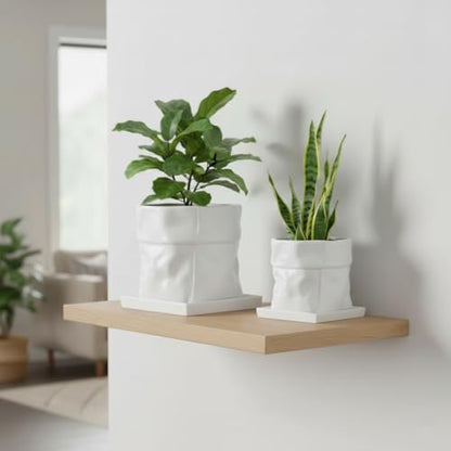 Nihow 6 Inch Ceramic Plant Pot with Drainage & Square Saucer, White - color: White, size: 6 Inch
