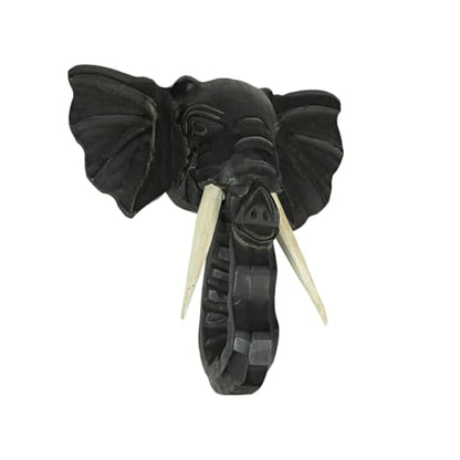 Zeckos Elephant Head Wall Sculpture, 12 Inch Hand-Carved Black Wood