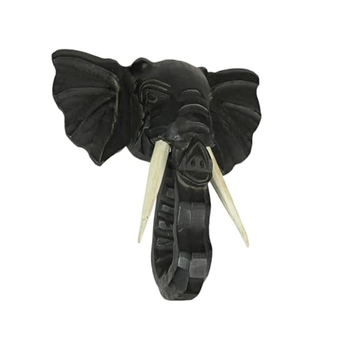 Zeckos Elephant Head Wall Sculpture, 12 Inch Hand-Carved Black Wood