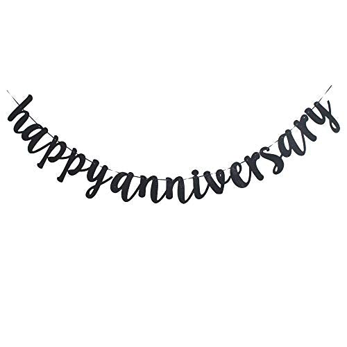 Happy Anniversary Banner, Funny Black Paper Sign Decors for Wedding Anniversary Party Supplies