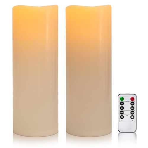 5" x 14" Large Waterproof Outdoor Flameless Candles Battery Operated LED Flickering Pillar Candles with Remote and Timer for Indoor Outdoor Lanterns, Off White, Long Lasting, Set of 2 - color: Off-White, size: 5" x 14"