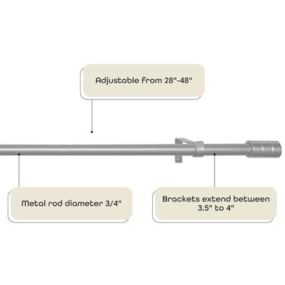 Buono II Cole Silver Rod & Finial, 28-48 in, for Windows, Finials - size: 28-48, style: Cole Silver