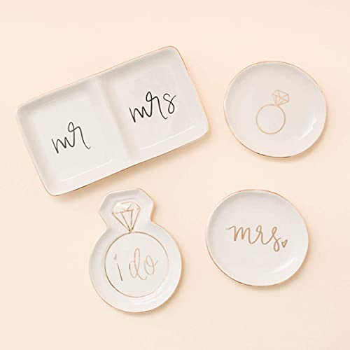Sweet Water Decor Mr and Mrs Ring Dish - Personalized Wedding & Engagement Gift, Ring or Jewelry Dish Holder - Trinket Tray & Bedroom Decor - Ceramic White - style: Mr. & Mrs.