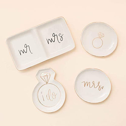 Sweet Water Decor Mr and Mrs Ring Dish - Personalized Wedding & Engagement Gift, Ring or Jewelry Dish Holder - Trinket Tray & Bedroom Decor - Ceramic White - style: Mr. & Mrs.