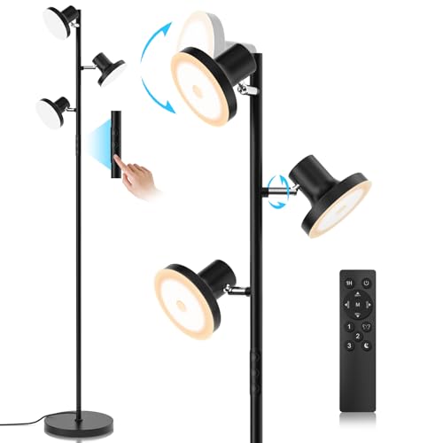 SIBRILLE 36W LED Tree Floor Lamp, Modern Dimmable Standing Lamp with Remote & Touch Control, 4 Color Temperatures, 3 Rotatable LED Light Floor Lamps for Living Room, Bedroom, Office - color: Black