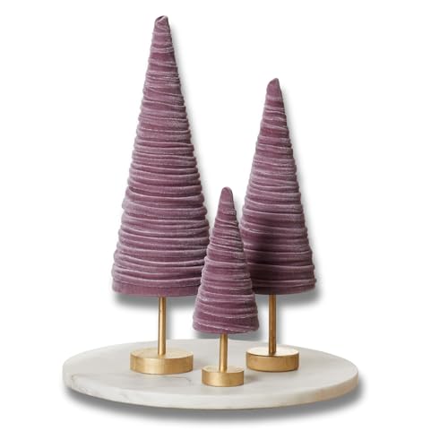 Mulberry Velvet Pedestals Set of 3, Purple Valentine Tree Tabletop, Winter Holiday Centerpiece, Elegant Mantel Accent, Handcrafted Entryway, Gift for (Mulberry) - color: Mulberry