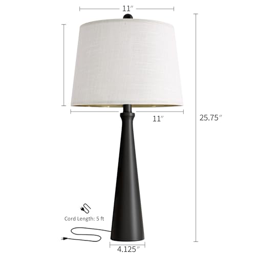 Oneach 25.75" Modern Table Lamp for Bedroom Set of 2, USB C Port, Black - color: Satin Black