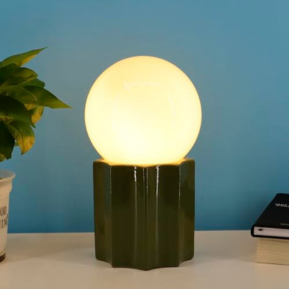 Modern Ceramics Table Lamp Green Ceramic Base White Jade Round Ball Glass Accent Table Lamp Living Room Bedroom Bedside Nightstand House Office Home Reading - color: Green Ceramic