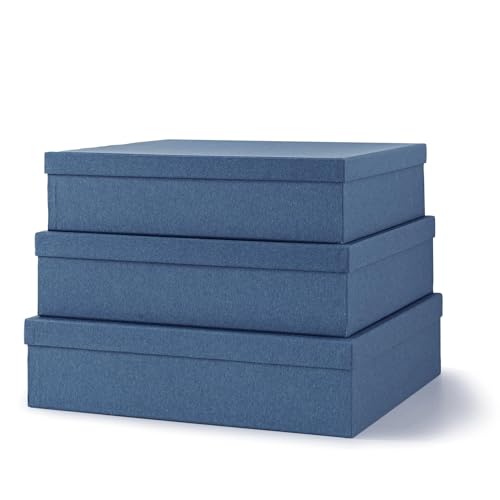 Soul & Lane - Navy Blue Decorative Storage Boxes with Lids, Set of 3 - color: Blue Kraft