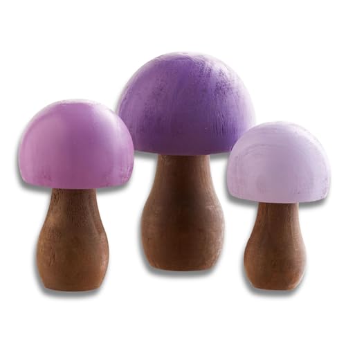 Your Heart's Content Wood Mushrooms, Set of 3 (Purple Paint 3) - color: Purple 3